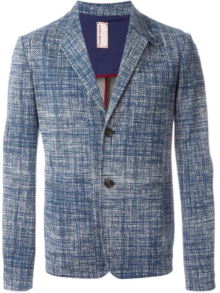 Antonio Marras Notched Lapel Blazer, Men's, Size: 50, Blue, Cotton/polyester