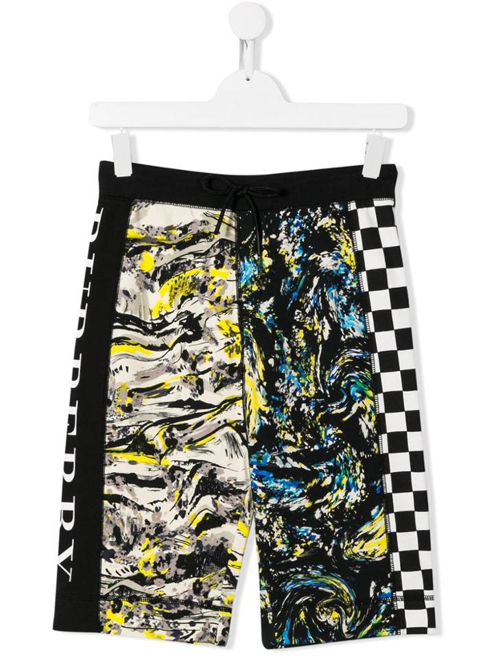 Burberry Kids Contrast Pattern Jogging Shorts - Black