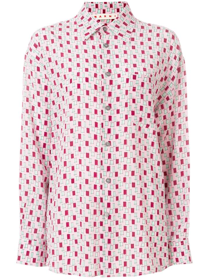 Marni Geometric Print Oversized Shirt - Pink & Purple