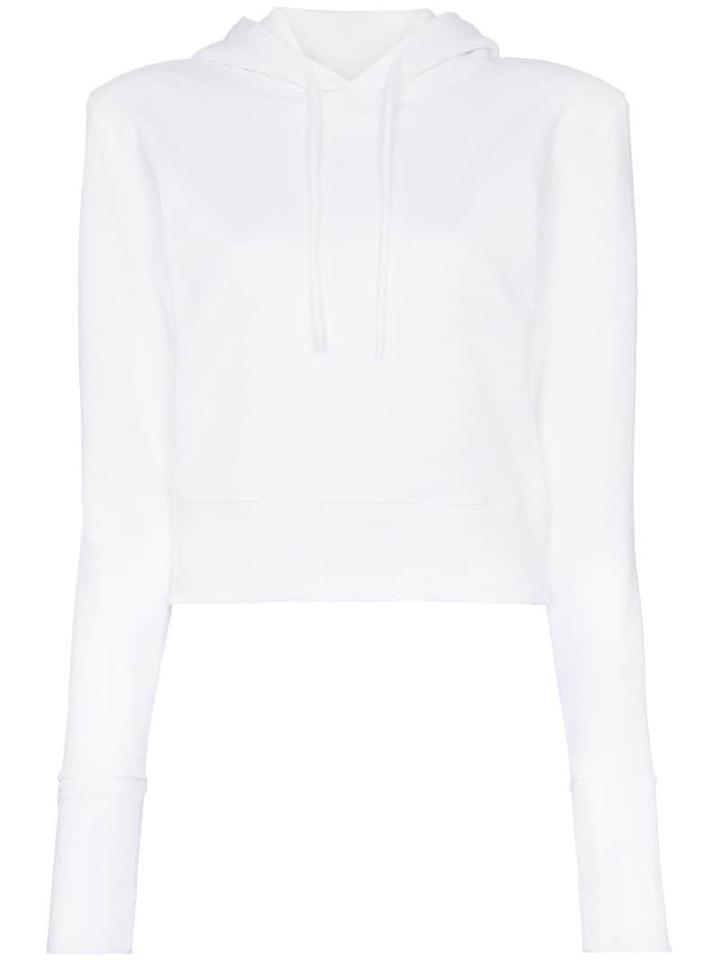 A Plan Application White Cropped Fitted Cotton Hoodie