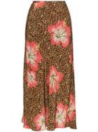 Rixo Kelly Animal Floral Print Midi-skirt - Brown
