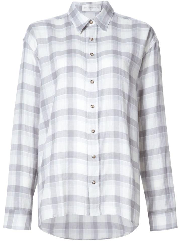 Adam Selman Rose Embroidered Stripe Cowgirl Shirt - Blue