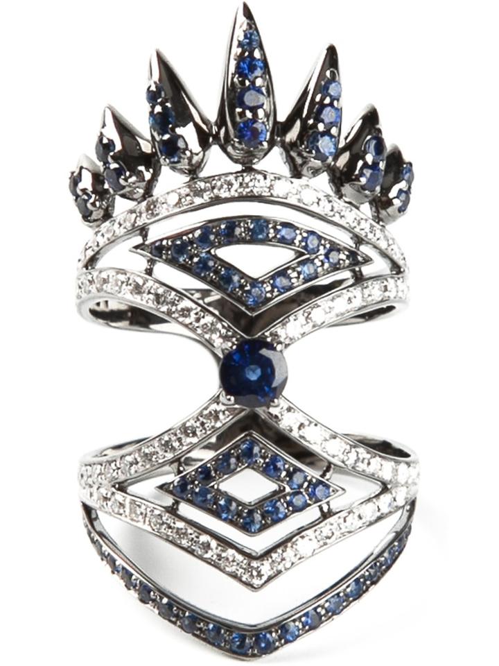 Nikos Koulis Diamond And Sapphire Pavé Ring - Metallic