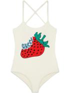 Gucci Lycra Bathing Suit With Gucci Strawberry Print - White