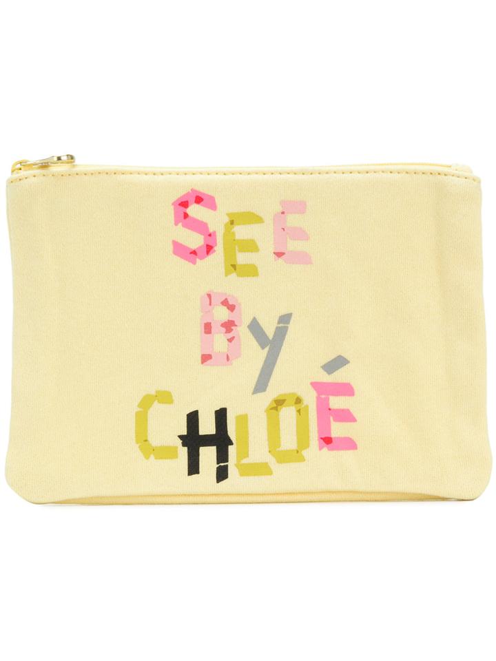 See By Chloé Logo Print Makeup Bag - Yellow & Orange
