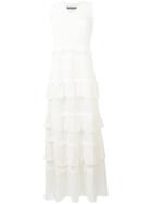 Alberta Ferretti Long Ruffle Trim Dress, Women's, Size: 42, White, Cotton/polyamide/other Fibers/polyester
