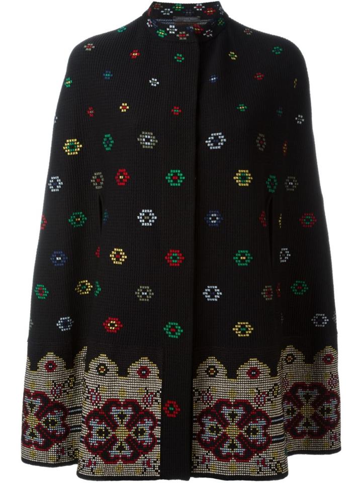 Alexander Mcqueen Floral Cross Stitch Cape, Women's, Size: Medium, Black, Silk/polyamide/polyester/wool
