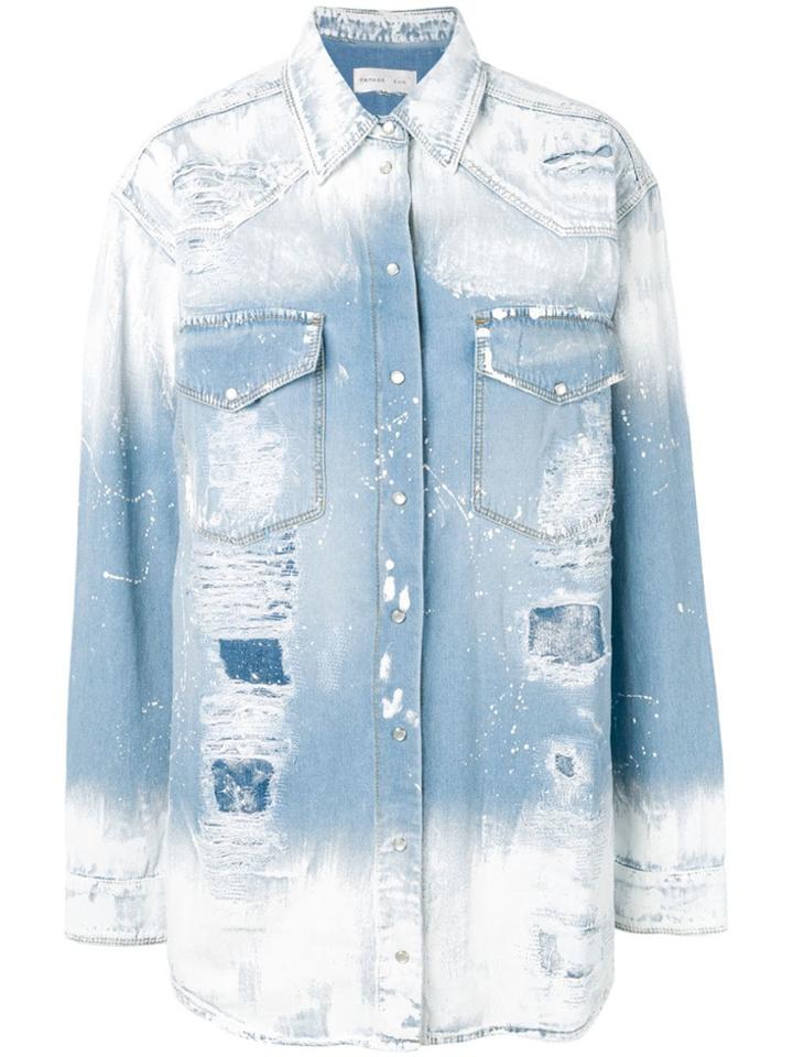 Faith Connexion Destroyed Denim Shirt - Blue