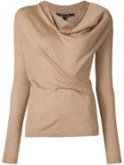 Derek Lam Long Sleeve Sweater With Drape Front - Nude & Neutrals