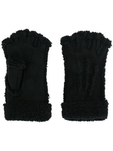 Maison Fabre Shearling Fingerless Gloves - Black