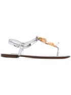 Dolce & Gabbana Shell Embellished Flat Sandals - Metallic