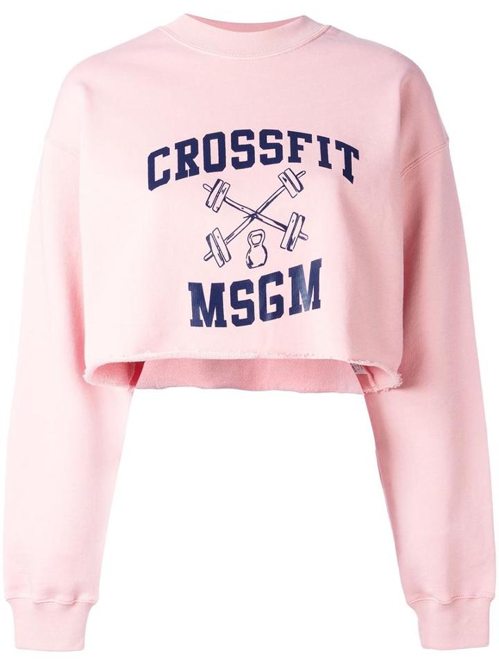Msgm Cropped Logo Sweatshirt, Women's, Size: Small, Pink/purple, Cotton