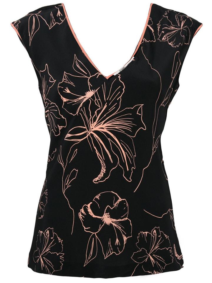 Dvf Diane Von Furstenberg V-neck Floral Top - Black