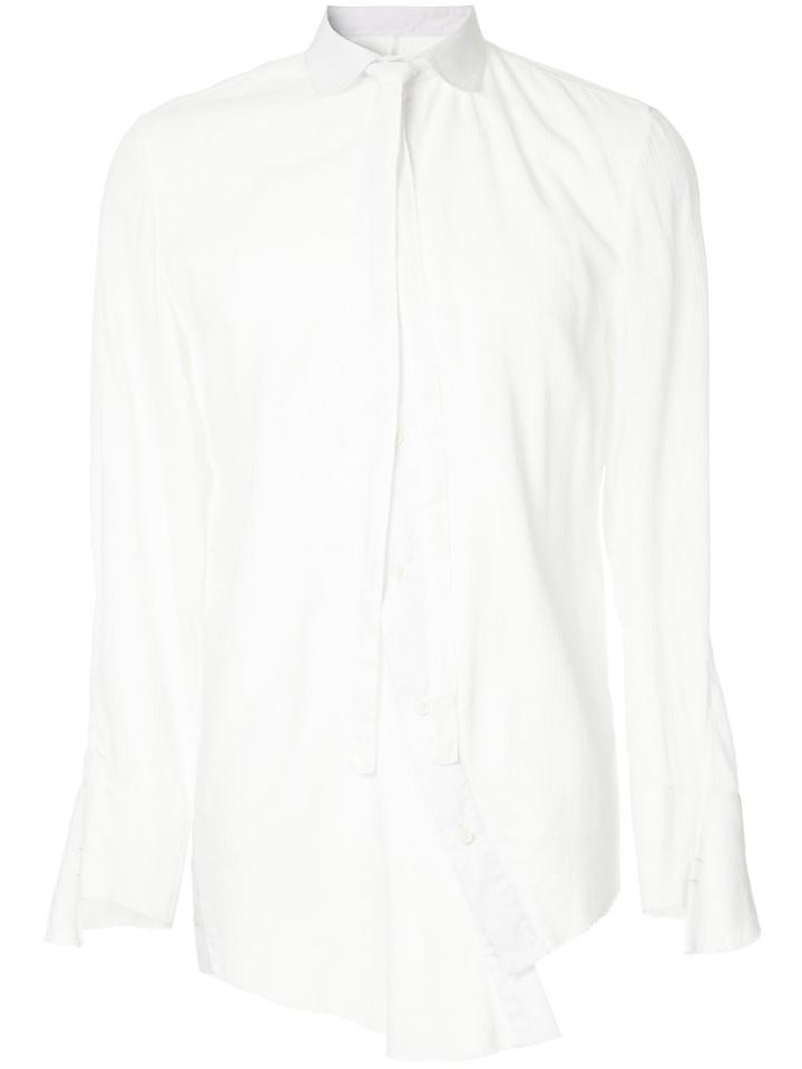 A New Cross Neck Tie Detail Shirt - White