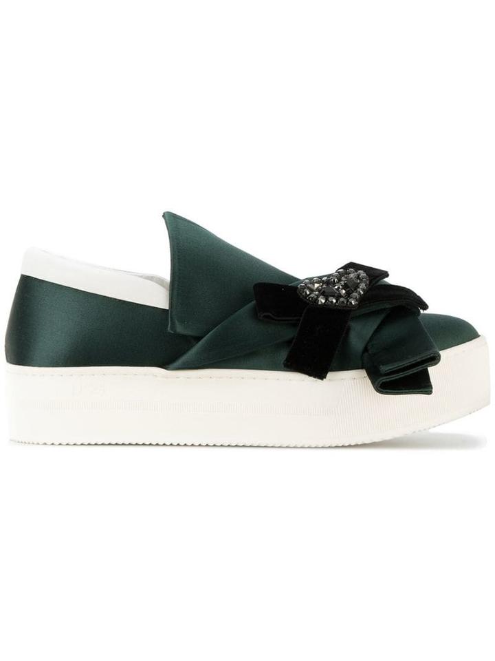 Nº21 Embellished Bow Slip-on Sneakers - Green