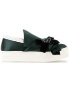 Nº21 Embellished Bow Slip-on Sneakers - Green