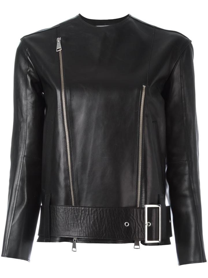 Victoria Victoria Beckham Double Zip Bike Jacket, Women's, Size: 8, Black, Calf Leather/zamac