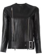 Victoria Victoria Beckham Double Zip Bike Jacket, Women's, Size: 8, Black, Calf Leather/zamac