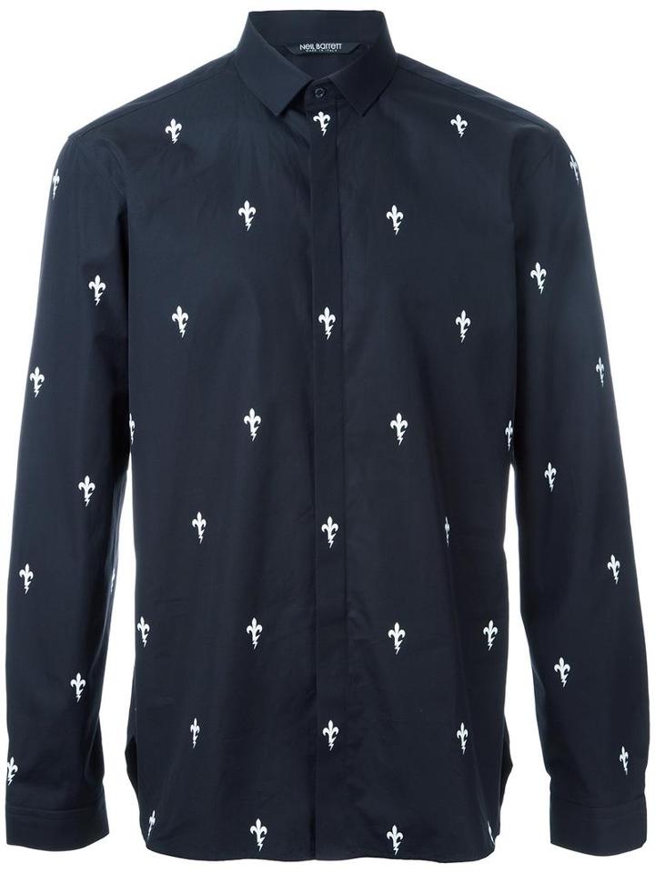Neil Barrett Fleur-de-lis Print Shirt, Men's, Size: 43, Cotton