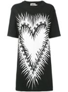 Fausto Puglisi - Heart Print Elongated T-shirt - Women - Cotton - 36, Women's, Black, Cotton