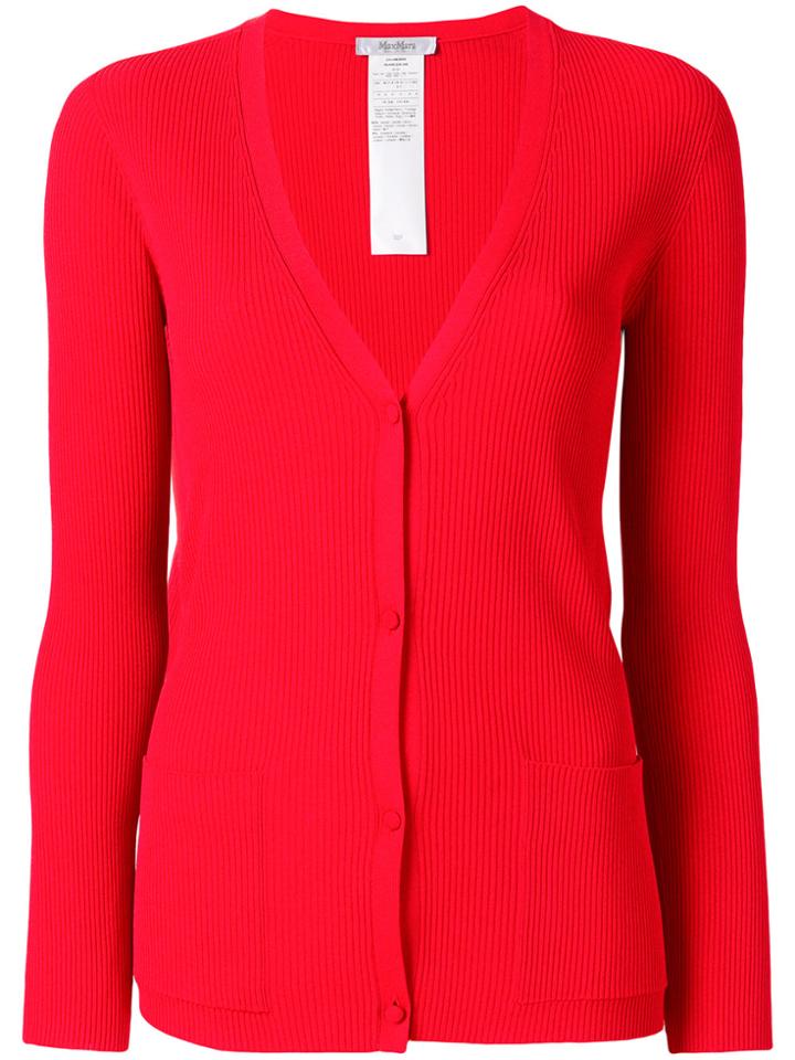 Max Mara Ribbed V-neck Cardigan - Red