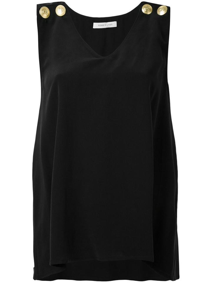 Pierre Balmain - V-neck Tank Top - Women - Silk - 36, Black, Silk