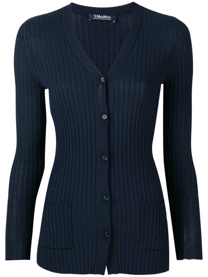 's Max Mara Ribbed V-neck Cardigan - Blue