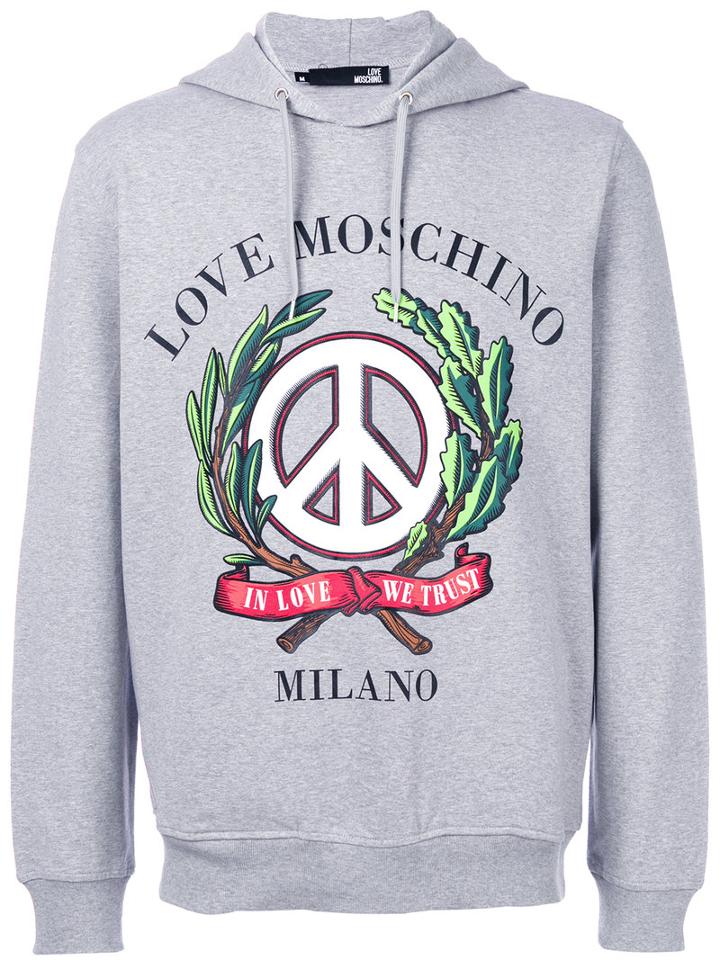 Love Moschino - In Love We Trust Hoodie - Men - Cotton/spandex/elastane - Xxl, Grey, Cotton/spandex/elastane