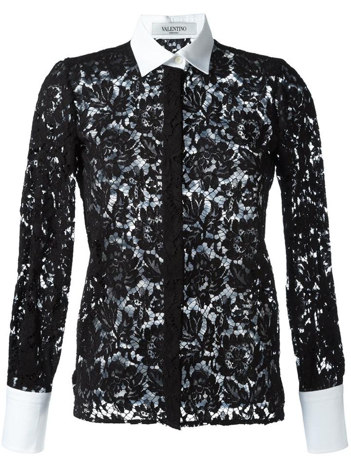 Valentino Floral Lace Shirt, Women's, Size: 42, Black, Cotton/viscose/polyamide