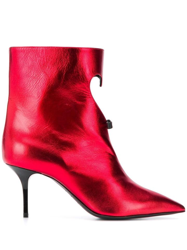 Msgm Heart Cut-out Metallic Boots - Red