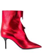 Msgm Heart Cut-out Metallic Boots - Red