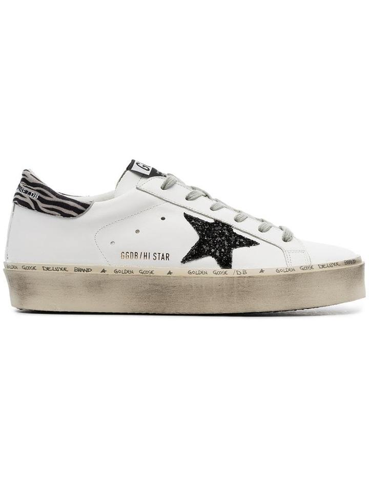 Golden Goose White Hi Star Zebra Print Leather Low Top Sneakers