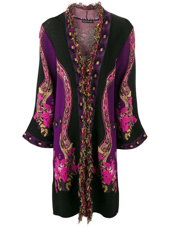 Etro Knitted Jacquard Coat - Black