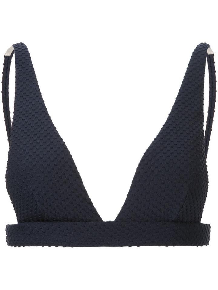 Peony Embroidered Bikini Top - Blue