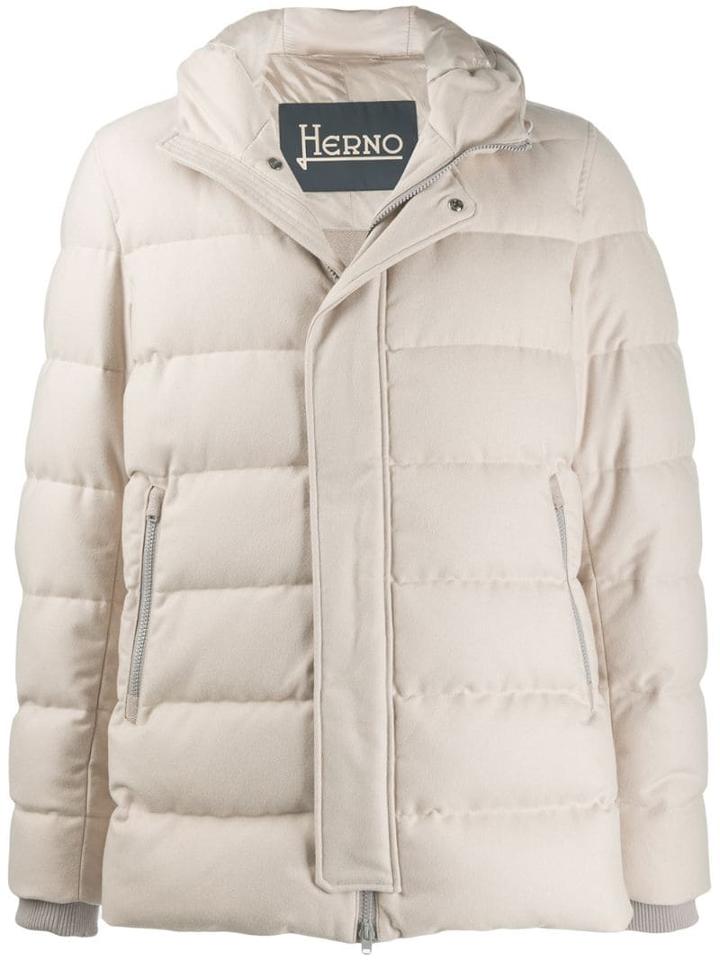 Herno Hooded Zipped Puffer Jacket - Neutrals