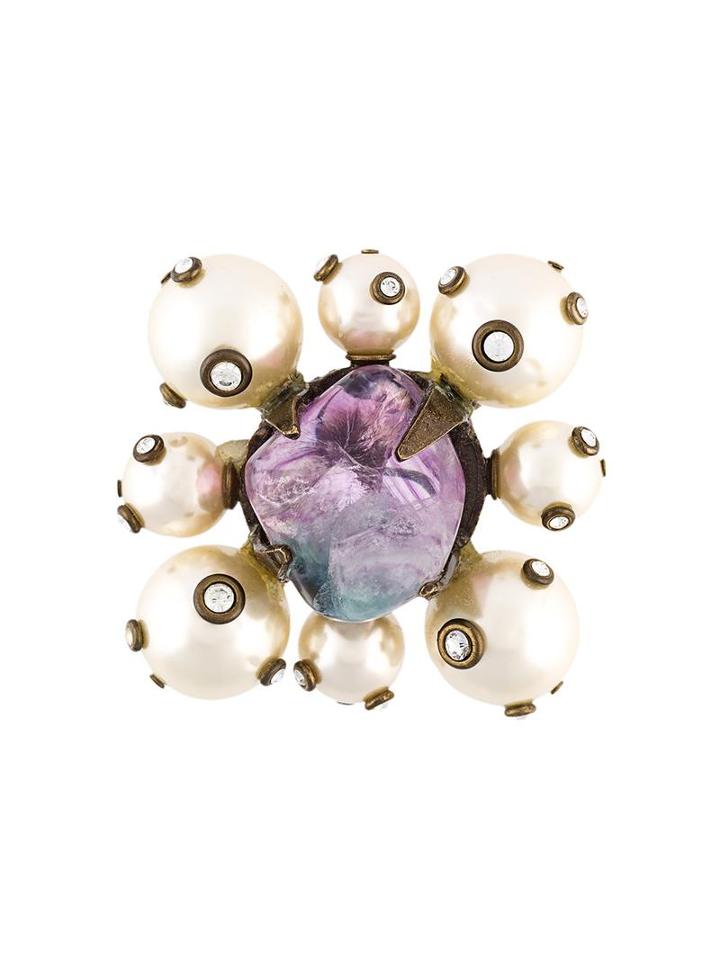 Chanel Vintage Crystal Pearl Brooch, Women's, White
