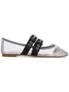Miu Miu Double Buckle Strap Ballerinas - Silver