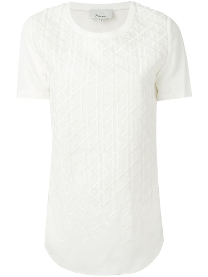 3.1 Phillip Lim Embroidered Boxy T-shirt, Women's, Size: 2, White, Silk/polyester