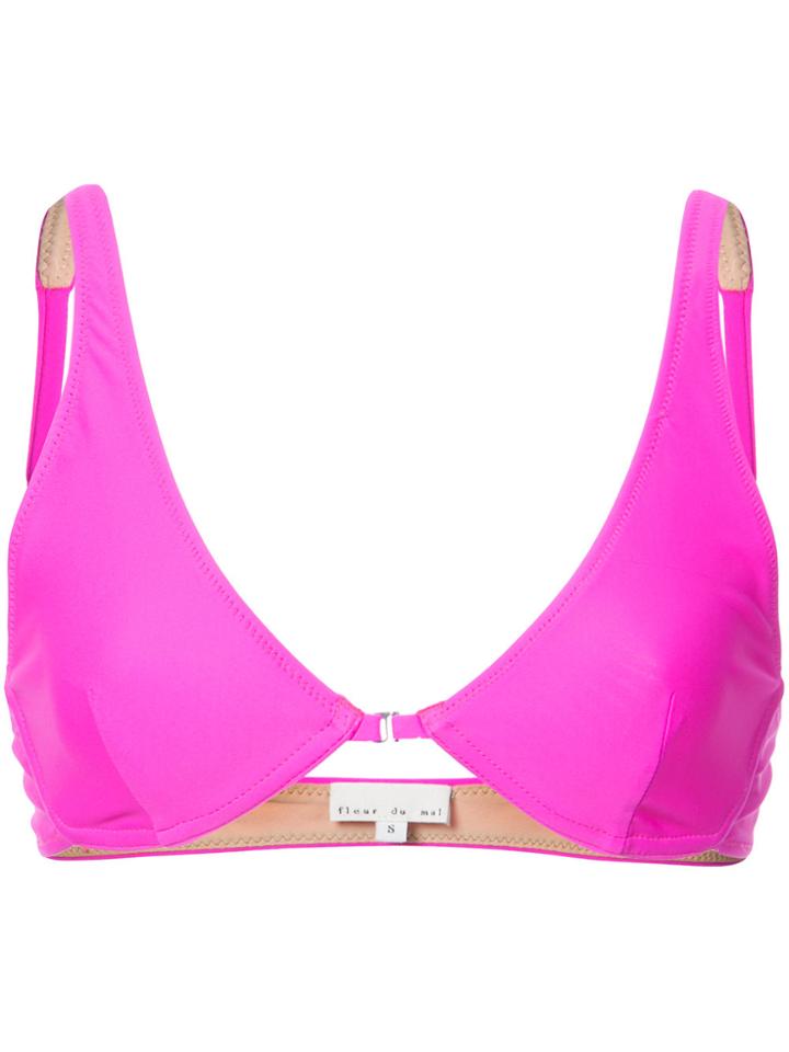 Fleur Du Mal Front Closure Plunge Bikini Top - Pink & Purple
