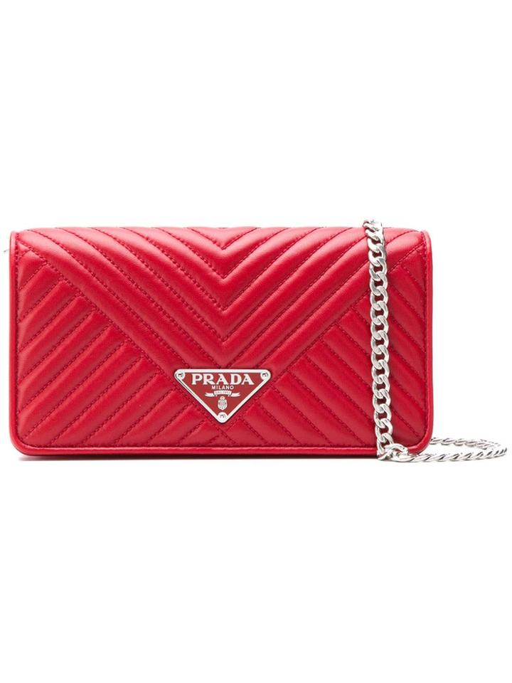 Prada Logo Plaque Quilted Clutch - Red