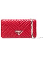 Prada Logo Plaque Quilted Clutch - Red