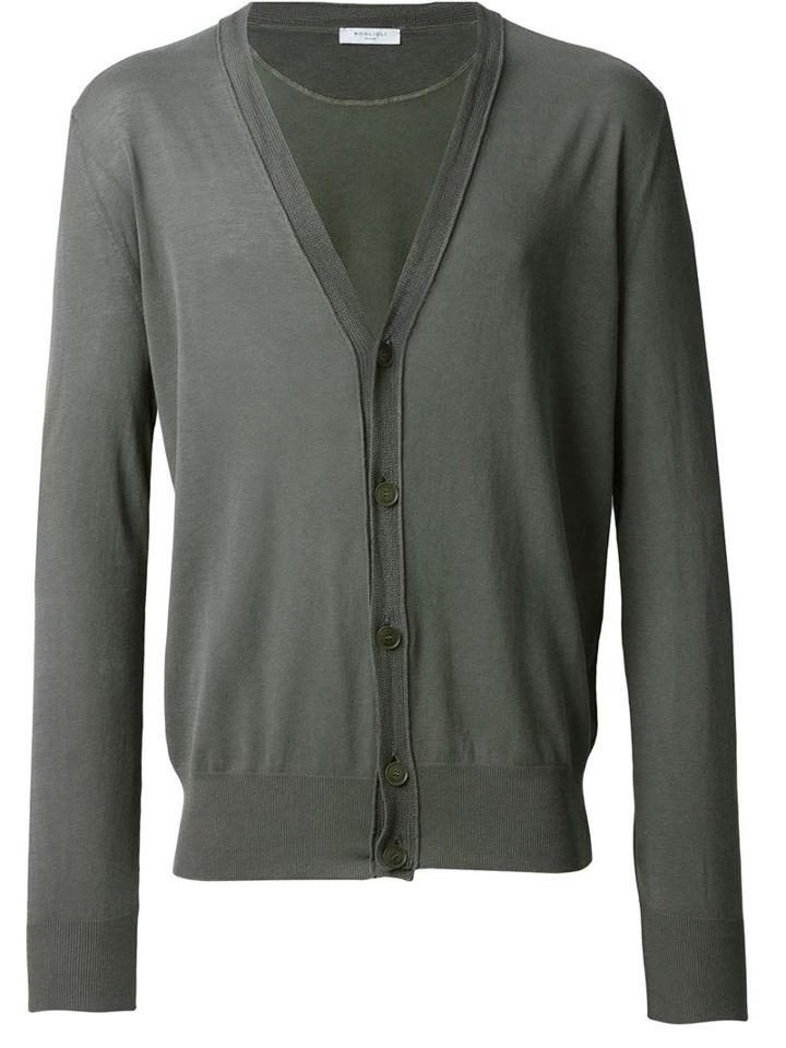 Boglioli V-neck Buttoned Cardigan, Men's, Size: Xxl, Grey, Cotton