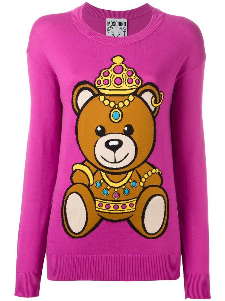 Moschino Bear Intarsia Jumper, Women's, Size: Medium, Pink/purple, Cotton