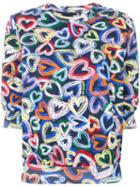 Love Moschino - Hearts Print Top - Women - Cotton/spandex/elastane - 38, Blue, Cotton/spandex/elastane