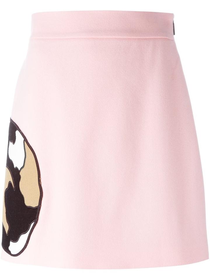 Msgm Embroidered Cat Skirt, Women's, Size: 40, Pink/purple, Polyamide/viscose/wool