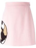 Msgm Embroidered Cat Skirt, Women's, Size: 40, Pink/purple, Polyamide/viscose/wool