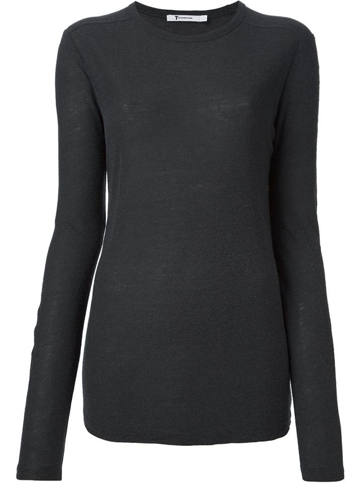 T By Alexander Wang Long Sleeve T-shirt, Women's, Size: Large, Grey, Rayon/silk