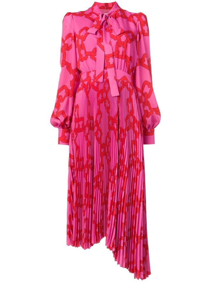 Msgm Chain Print Pussy Bow Dress - Pink & Purple