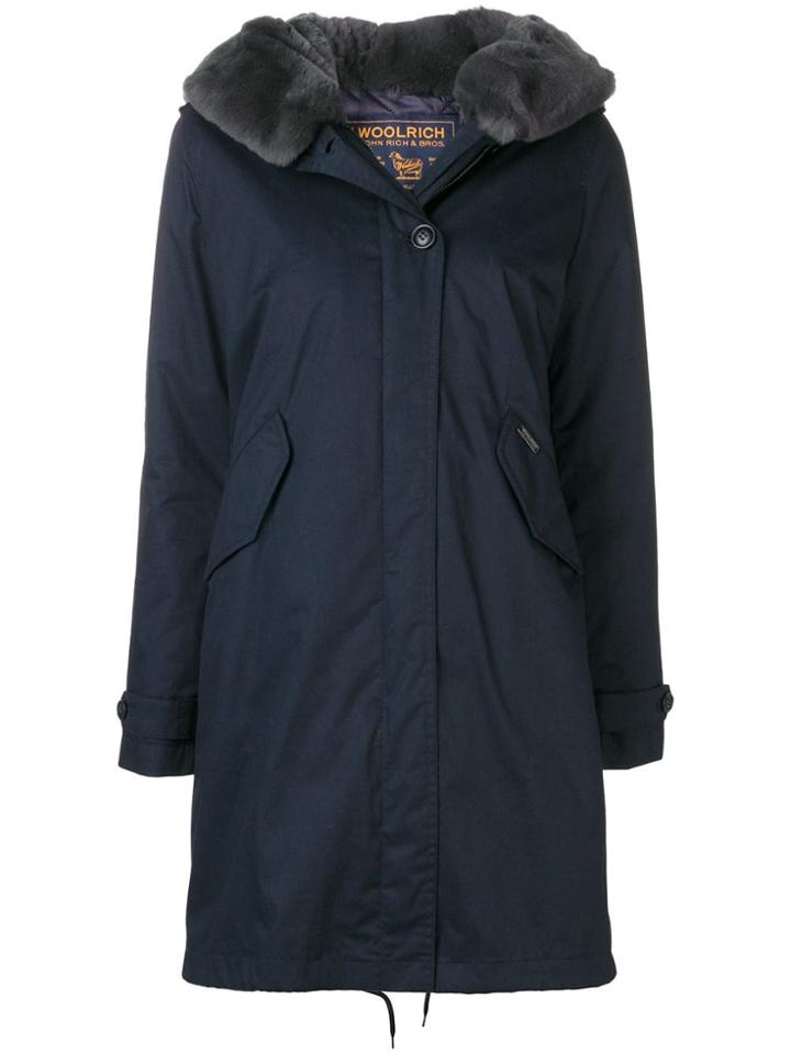 Woolrich Rabbit Fur Detail Coat - Blue