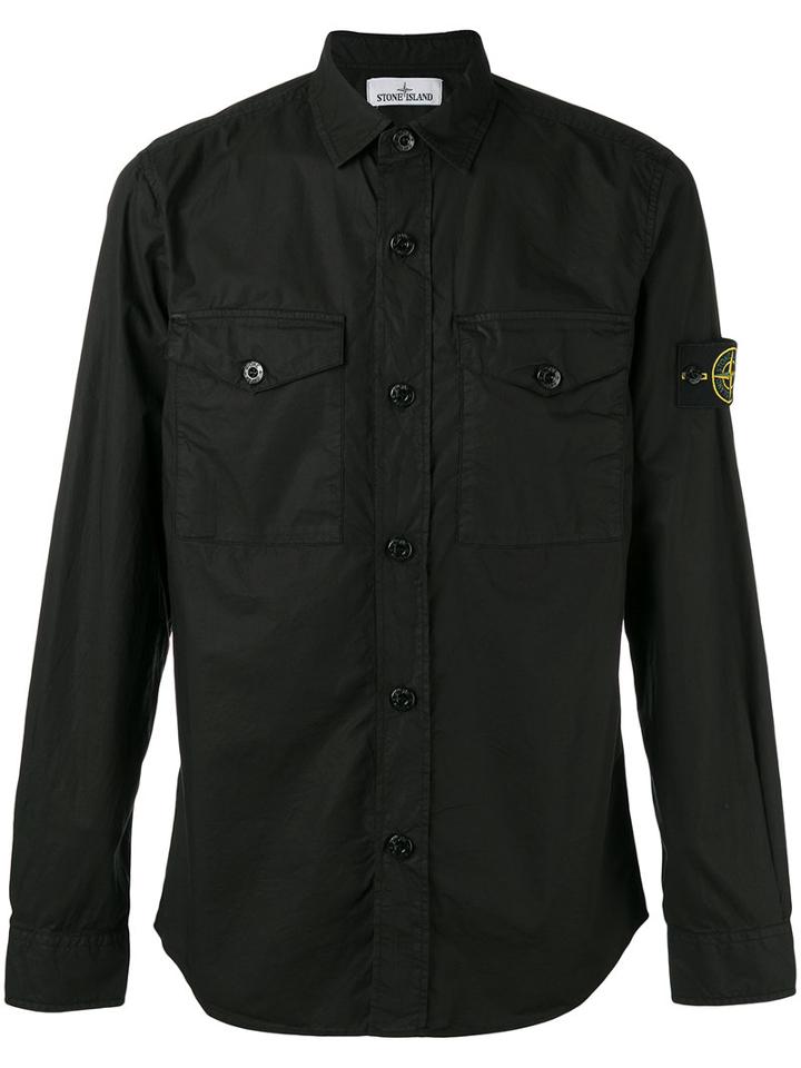 Stone Island Arm Patch Shirt, Men's, Size: Small, Black, Cotton/spandex/elastane